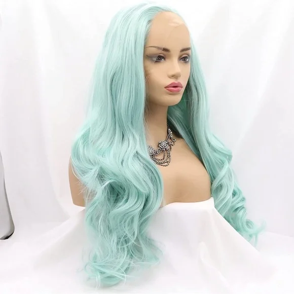 💫 24” MINT GREEN BODY WAVY LACE FRONT WIG *NEW*